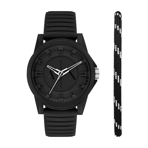 Menâs Armani Exchange Outerbanks Black IP Watch with Black Dial and Cord Bracelet (Model: Ax7159Set)