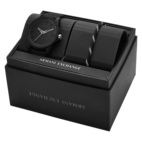 Menâs Armani Exchange Outerbanks Black IP Watch with Black Dial and Cord Bracelet (Model: Ax7159Set)
