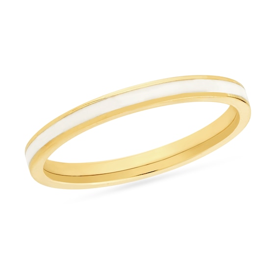 White Enamel Inlay Ring in 14K Gold