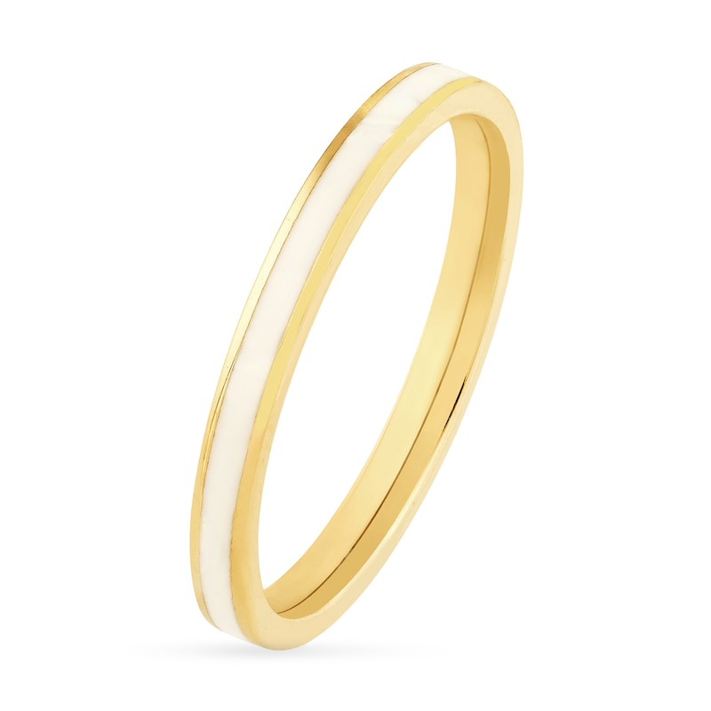 Main Image 2 of White Enamel Inlay Ring in 14K Gold