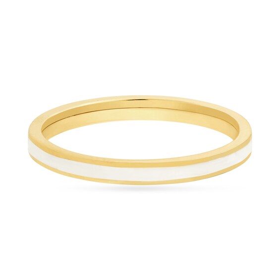 White Enamel Inlay Ring 14K Gold