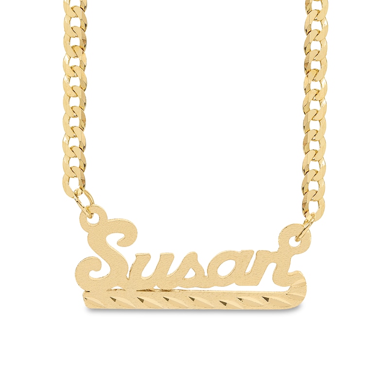 Satin Cursive Name with Diamond-Cut Underline Necklace in Sterling Silver with 14K Gold Plate (1 Line)