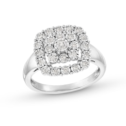 1/4 CT. T.W. Cushion-Shaped Multi-Diamond Miracle Frame Ring in Sterling Silver