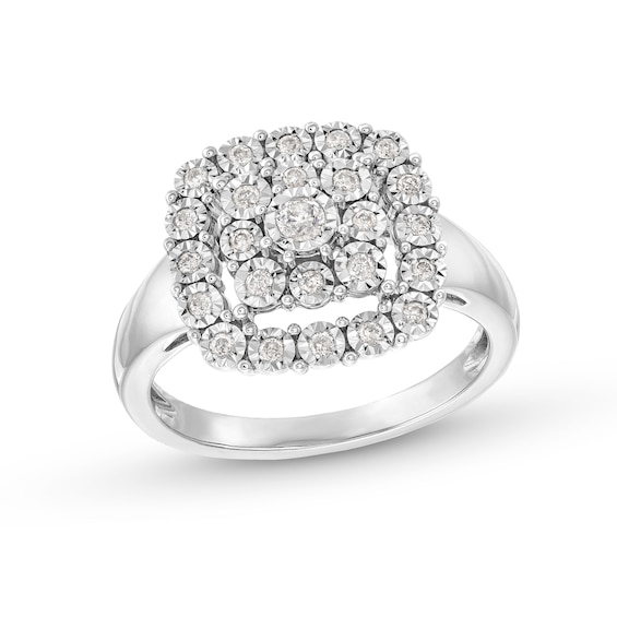 1/4 CT. T.w. Cushion-Shaped Multi-Diamond Miracle Frame Ring in Sterling Silver