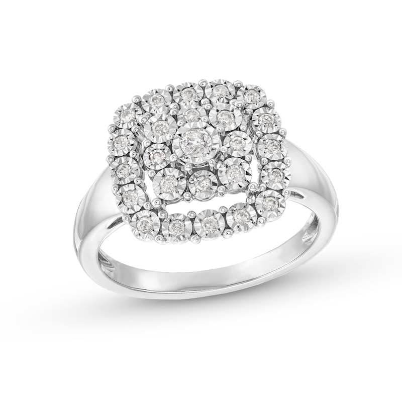Main Image 1 of 1/4 CT. T.W. Cushion-Shaped Multi-Diamond Miracle Frame Ring in Sterling Silver