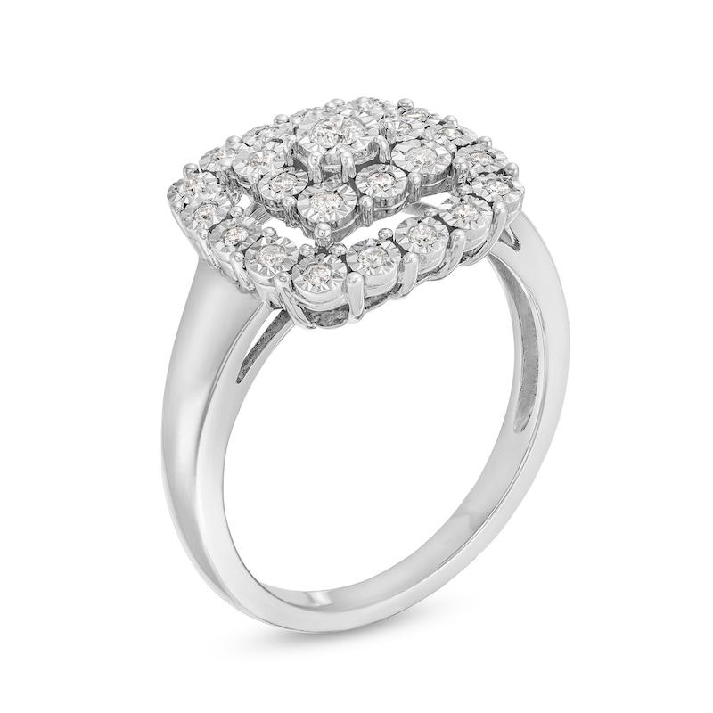 Main Image 3 of 1/4 CT. T.W. Cushion-Shaped Multi-Diamond Miracle Frame Ring in Sterling Silver