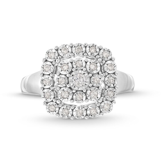 1/4 CT. T.w. Cushion-Shaped Multi-Diamond Miracle Frame Ring in Sterling Silver