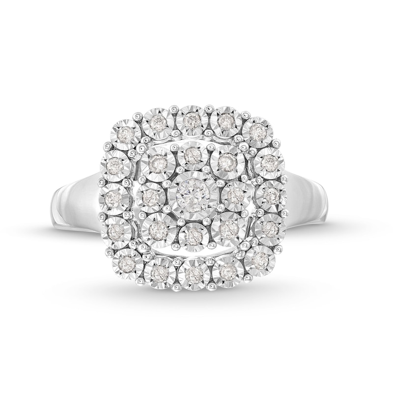 Main Image 4 of 1/4 CT. T.W. Cushion-Shaped Multi-Diamond Miracle Frame Ring in Sterling Silver