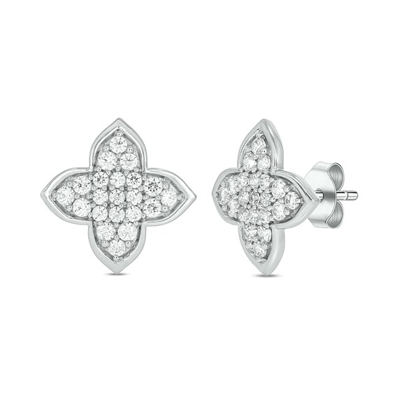 1/3 CT. T.w. Clover-Shaped Multi-Diamond Stud Earrings in 10K White Gold