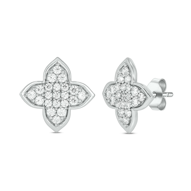 Main Image 1 of 1/3 CT. T.W. Clover-Shaped Multi-Diamond Stud Earrings in 10K White Gold