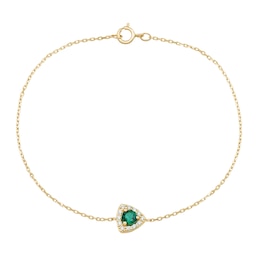 4.0mm Lab-Created Emerald and White Lab-Created Sapphire Triangle Frame Bracelet in 10K Gold - 7.25"