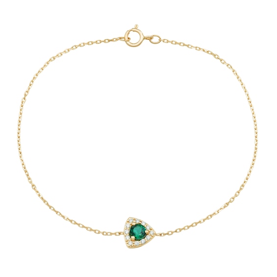 4.0mm Lab-Created Emerald and White Lab-Created Sapphire Triangle Frame Bracelet in 10K Gold - 7.25"