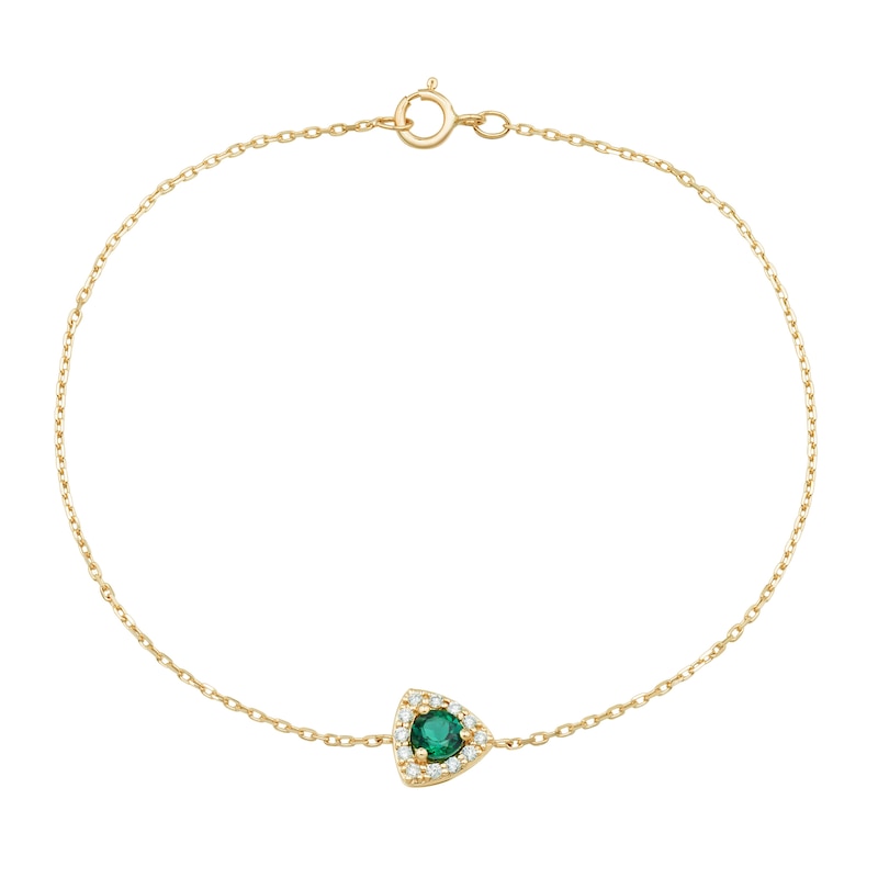Main Image 1 of 4.0mm Lab-Created Emerald and White Lab-Created Sapphire Triangle Frame Bracelet in 10K Gold - 7.25"