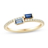 Thumbnail Image 1 of Baguette Ceylon Blue and White Lab-Created Sapphire Bypass Shank Ring in 10K Gold