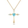 Thumbnail Image 1 of 4.0mm Heart-Shaped Swiss Blue Topaz and White Lab-Created Sapphire Cross Pendant in 10K Gold