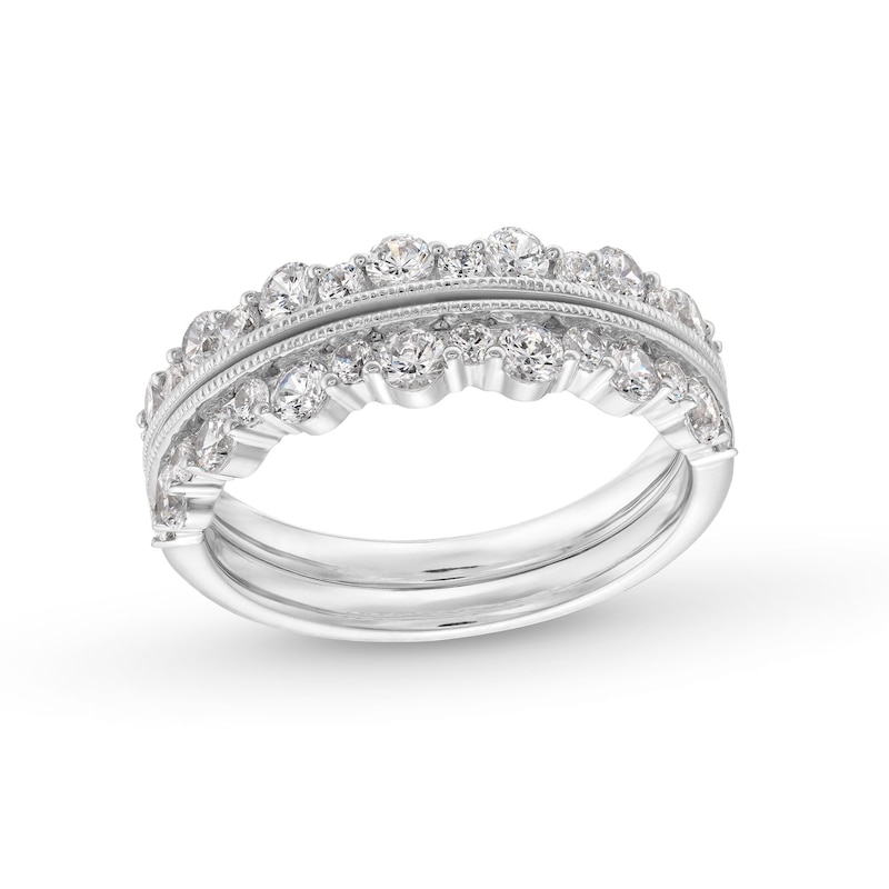 Main Image 1 of 1 CT. T.W. Diamond Scallop Vintage-Style Two Piece Anniversary Band Set in 10K White Gold