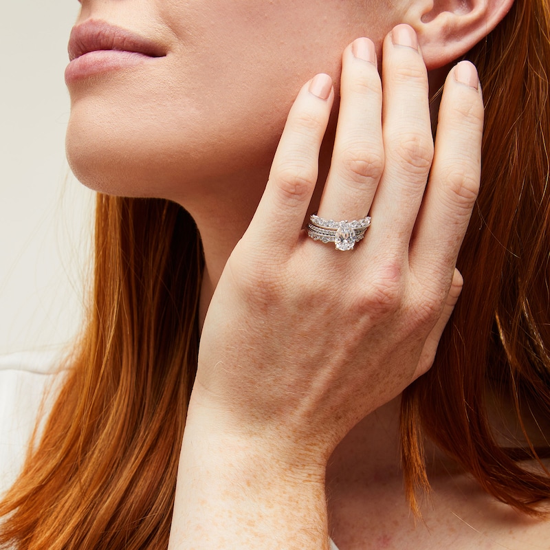Main Image 2 of 1 CT. T.W. Diamond Scallop Vintage-Style Two Piece Anniversary Band Set in 10K White Gold