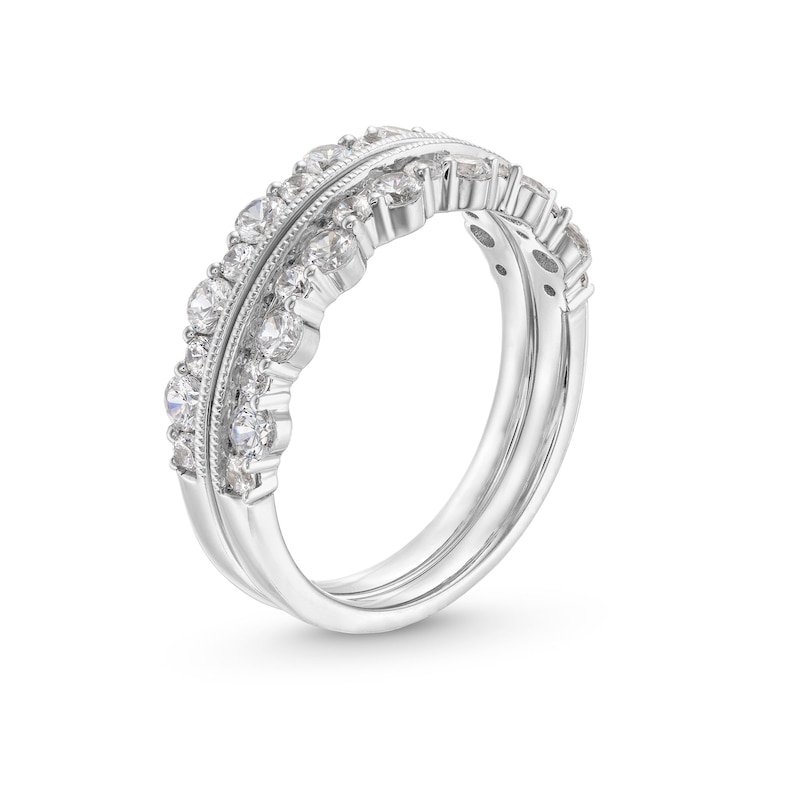 Main Image 3 of 1 CT. T.W. Diamond Scallop Vintage-Style Two Piece Anniversary Band Set in 10K White Gold
