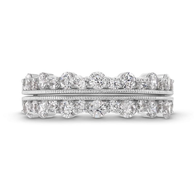 Main Image 4 of 1 CT. T.W. Diamond Scallop Vintage-Style Two Piece Anniversary Band Set in 10K White Gold