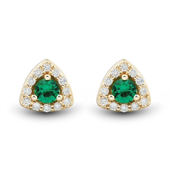 Lab-Created Emerald and White Lab-Created Sapphire Triangle Frame Stud Earrings in 10K Gold