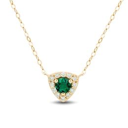 4.0mm Lab-Created Emerald and White Lab-Created Sapphire Triangle Frame Necklace in 10K Gold - 17"