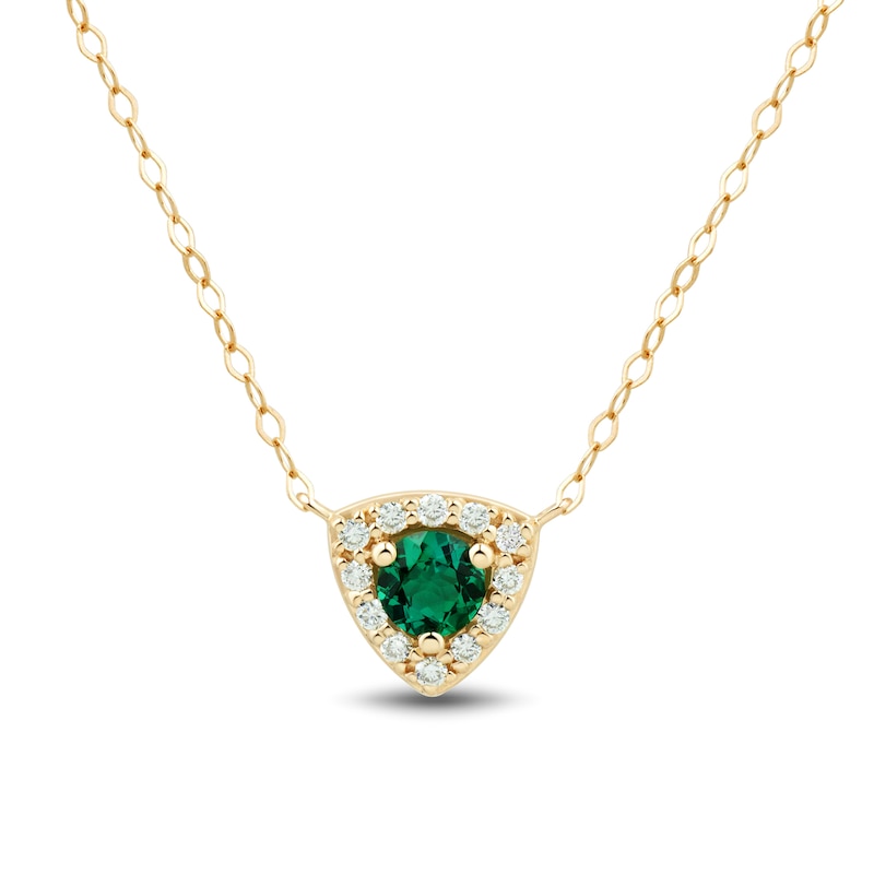 Main Image 1 of 4.0mm Lab-Created Emerald and White Lab-Created Sapphire Triangle Frame Necklace in 10K Gold - 17"