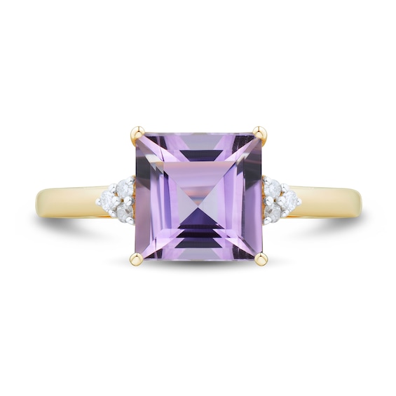 8.0mm Princess-Cut Amethyst and 1/20 CT. T.w. Diamond Tri-Sides Ring in 10K Gold