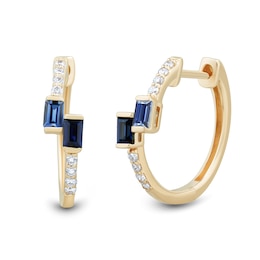 Baguette Ceylon Blue and White Lab-Created Sapphire Bypass Hoop Earrings in 10K Gold