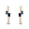 Thumbnail Image 2 of Baguette Ceylon Blue and White Lab-Created Sapphire Bypass Hoop Earrings in 10K Gold
