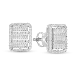 1/2 CT. T.W. Rectangle Multi-Diamond Cushion Frame Stud Earrings in 10K White Gold