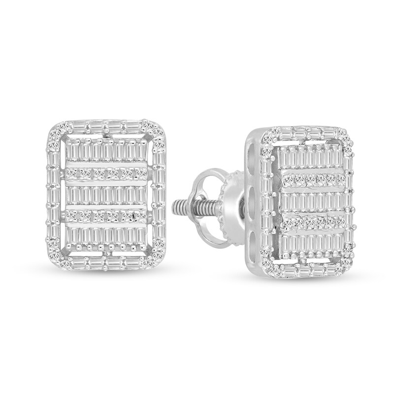 Main Image 1 of 1/2 CT. T.W. Rectangle Multi-Diamond Cushion Frame Stud Earrings in 10K White Gold