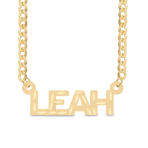 Diamond-Cut and Satin Block Name Necklace in Sterling Silver with 14K Gold Plate (1 Line)