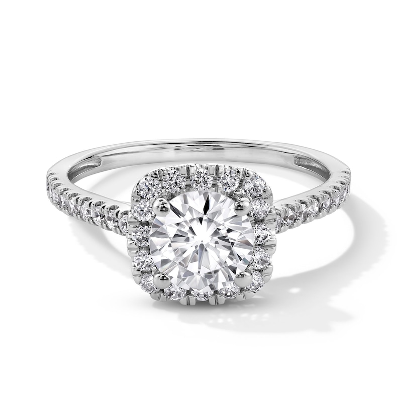 Main Image 1 of 1-1/2 CT. T.W. Certified Lab-Grown Diamond Cushion-Shaped Frame Engagement Ring in 14K White Gold (F/SI2)