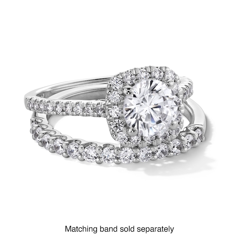Main Image 4 of 1-1/2 CT. T.W. Certified Lab-Grown Diamond Cushion-Shaped Frame Engagement Ring in 14K White Gold (F/SI2)