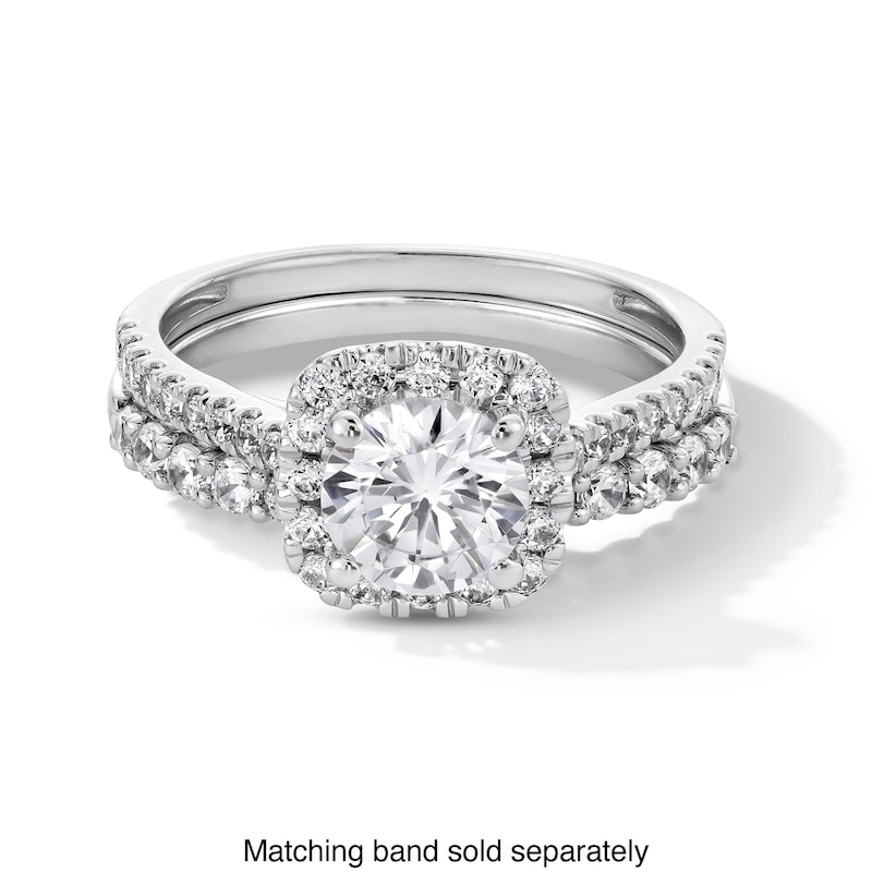 Main Image 5 of 1-1/2 CT. T.W. Certified Lab-Grown Diamond Cushion-Shaped Frame Engagement Ring in 14K White Gold (F/SI2)