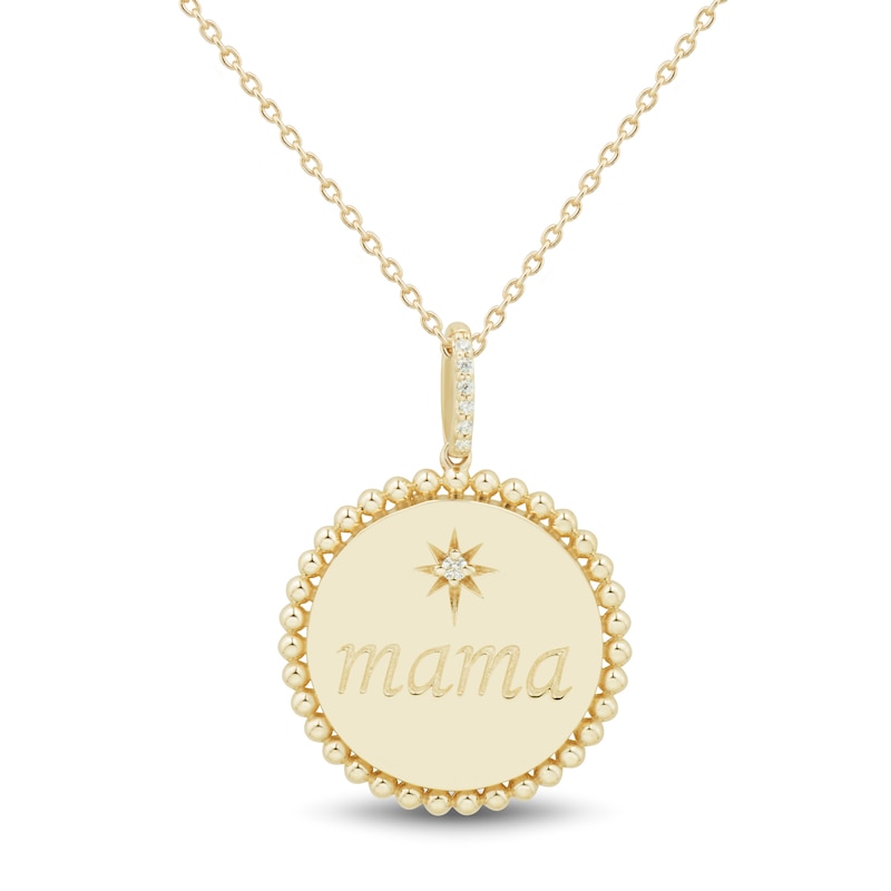 Main Image 1 of Diamond Accent "mama" Star Beaded Frame Medallion Pendant in 10K Gold