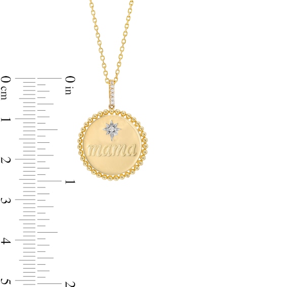 Diamond Accent "mama" Star Beaded Frame Medallion Pendant in 10K Gold