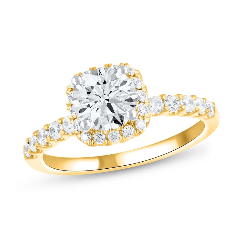 Main Image 1 of 1-1/2 CT. T.W. Certified Lab-Grown Diamond Cushion-Shaped Frame Engagement Ring in 14K Gold (F/SI2)