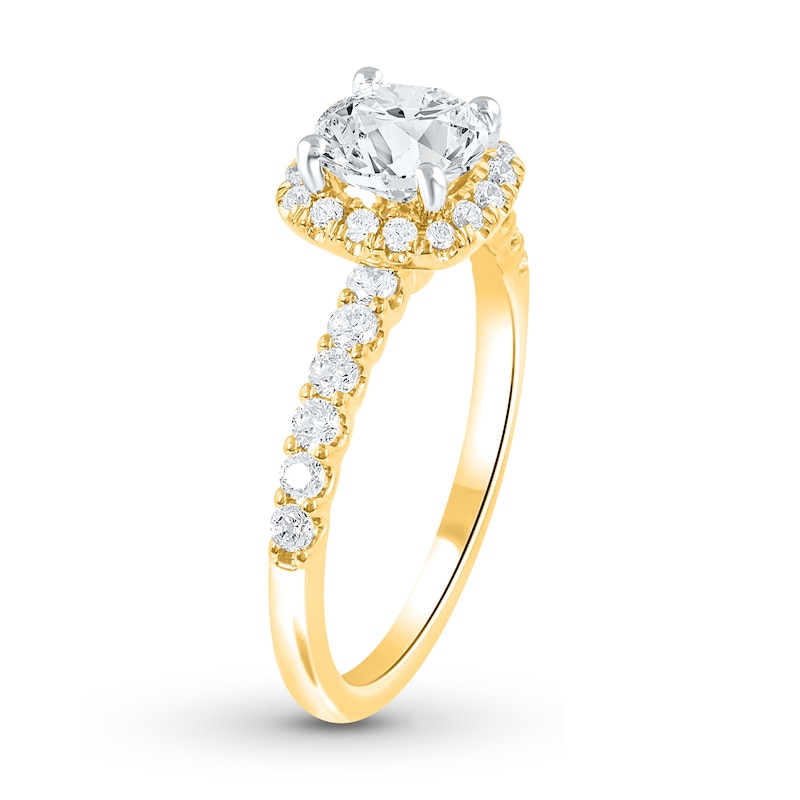 Main Image 2 of 1-1/2 CT. T.W. Certified Lab-Grown Diamond Cushion-Shaped Frame Engagement Ring in 14K Gold (F/SI2)