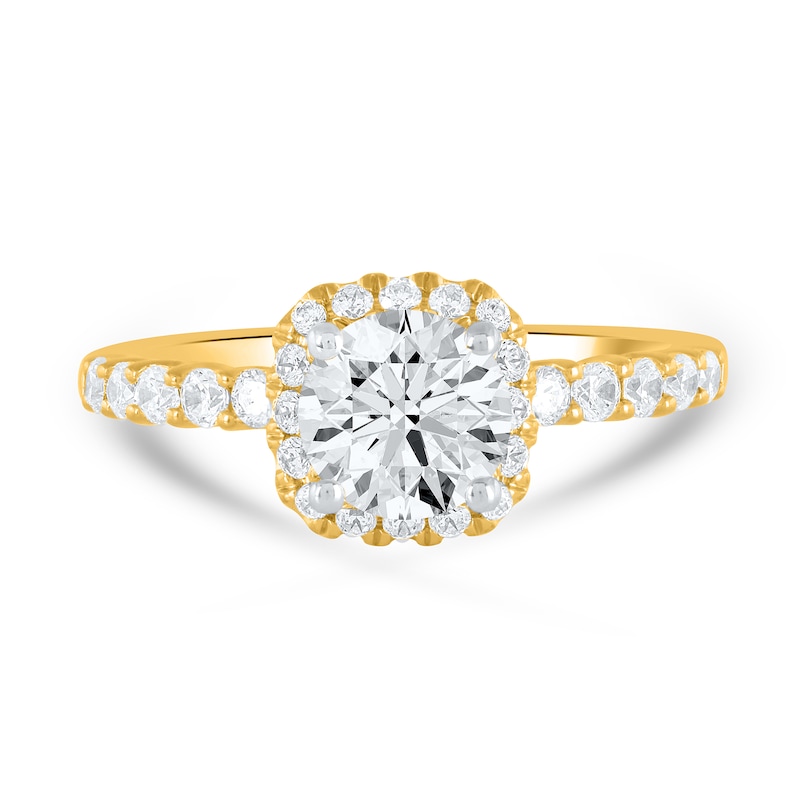 Main Image 3 of 1-1/2 CT. T.W. Certified Lab-Grown Diamond Cushion-Shaped Frame Engagement Ring in 14K Gold (F/SI2)