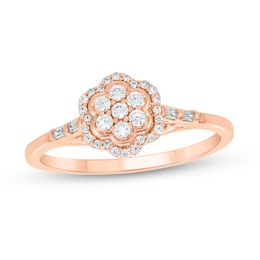 1/4 CT. T.W. Multi-Diamond Double Flower Frame Collar Promise Ring in 10K Rose Gold