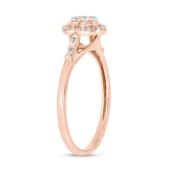 1/4 CT. T.w. Multi-Diamond Double Flower Frame Collar Promise Ring in 10K Rose Gold