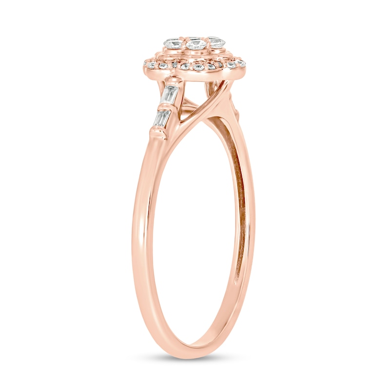 Main Image 2 of 1/4 CT. T.W. Multi-Diamond Double Flower Frame Collar Promise Ring in 10K Rose Gold