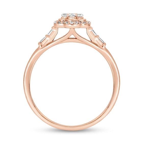 1/4 CT. T.w. Multi-Diamond Double Flower Frame Collar Promise Ring in 10K Rose Gold