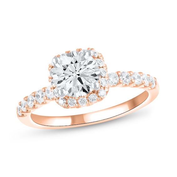 1-1/2 CT. T.w. Certified Lab-Grown Diamond Cushion-Shaped Frame Engagement Ring in 14K Rose Gold (F/Si2)
