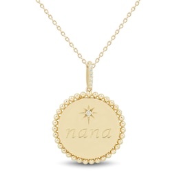 Diamond Accent "nana" Star Beaded Frame Medallion Pendant in 10K Gold