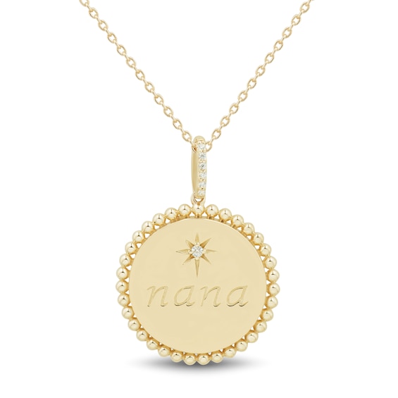 Diamond Accent "nana" Star Beaded Frame Medallion Pendant in 10K Gold