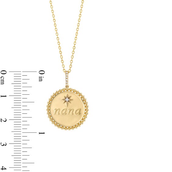 Diamond Accent "nana" Star Beaded Frame Medallion Pendant in 10K Gold