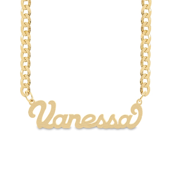 Satin Script Name Necklace in Sterling Silver with 14K Gold Plate (1 Line)