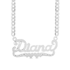 Thumbnail Image 0 of Diamond-Cut and Satin Script Name with Double Heart Ribbon Necklace in Sterling Silver (1 Line)